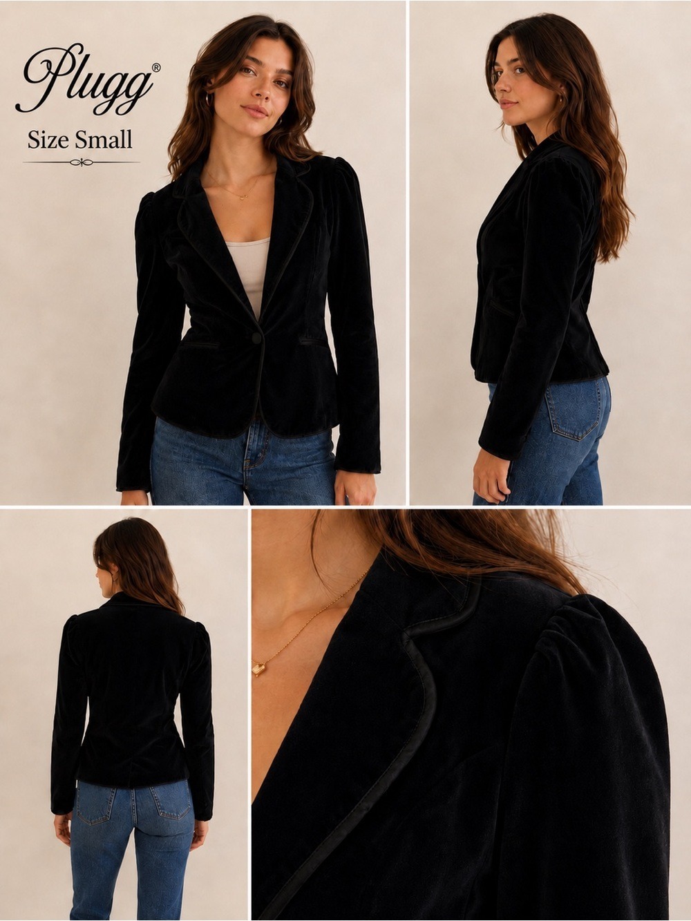 Plugg Black Velvet Blazer Jacket Size Small - Picture 1 of 14